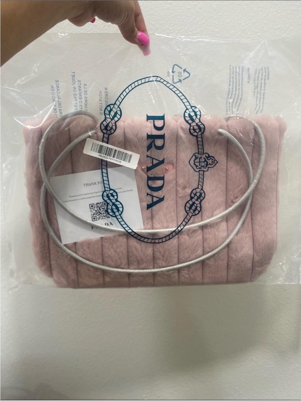 Prada Blush Pink GWP/VIP /Faux Fur Tote with Silver Straps
